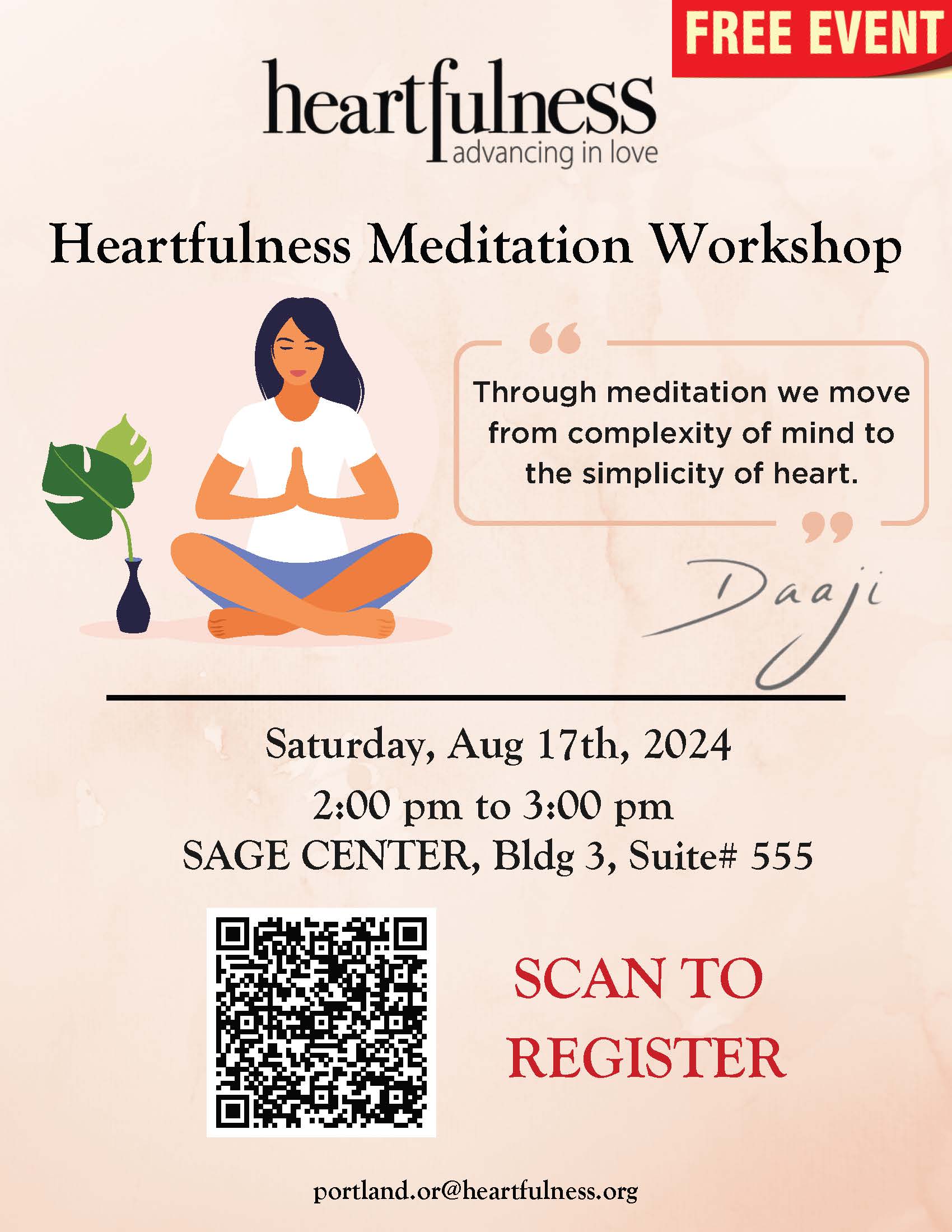 Heartfulness Meditation Workshop August 17th 2024
